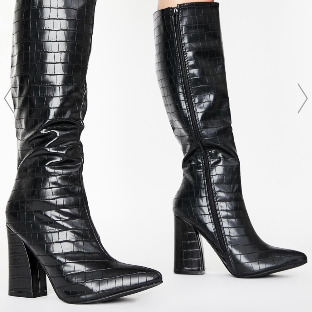 black croc knee high boots